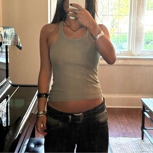 Style Addict Khaki Racerback Ribbed Tank Top